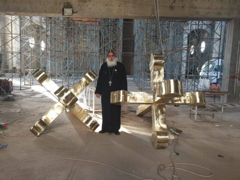 Cross mounted over dome of first Coptic Orthodox church in Baghdad 